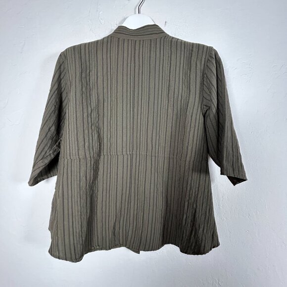 Habitat Womens Olive Green Striped Swing Jacket Medium 3/4 Sleeve Unique Buttons - Picture 2 of 8